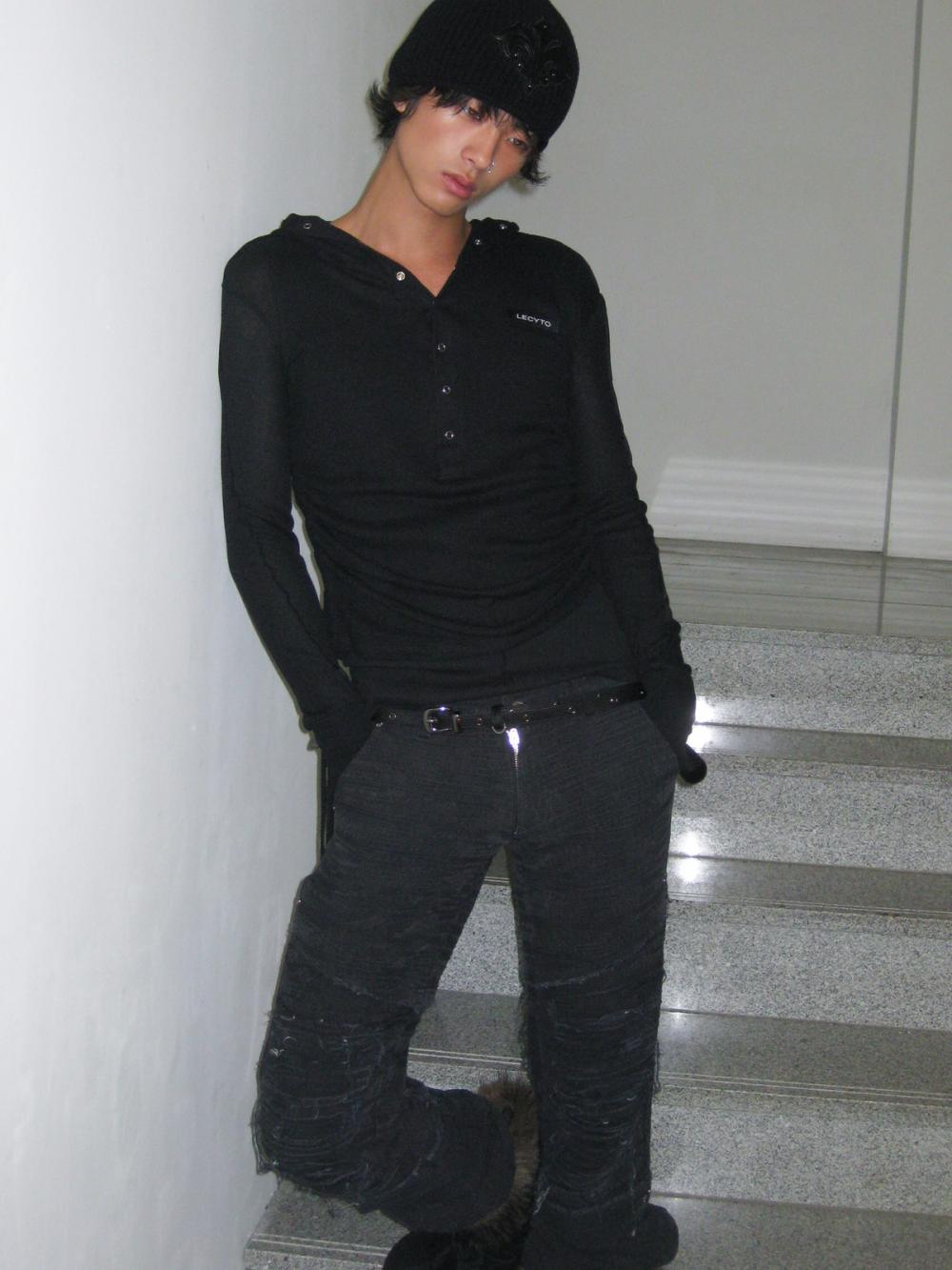 ストリング スリム フーデッド Tシャツ_[ブラック] | LECYTO | HANA(ハナ) #16