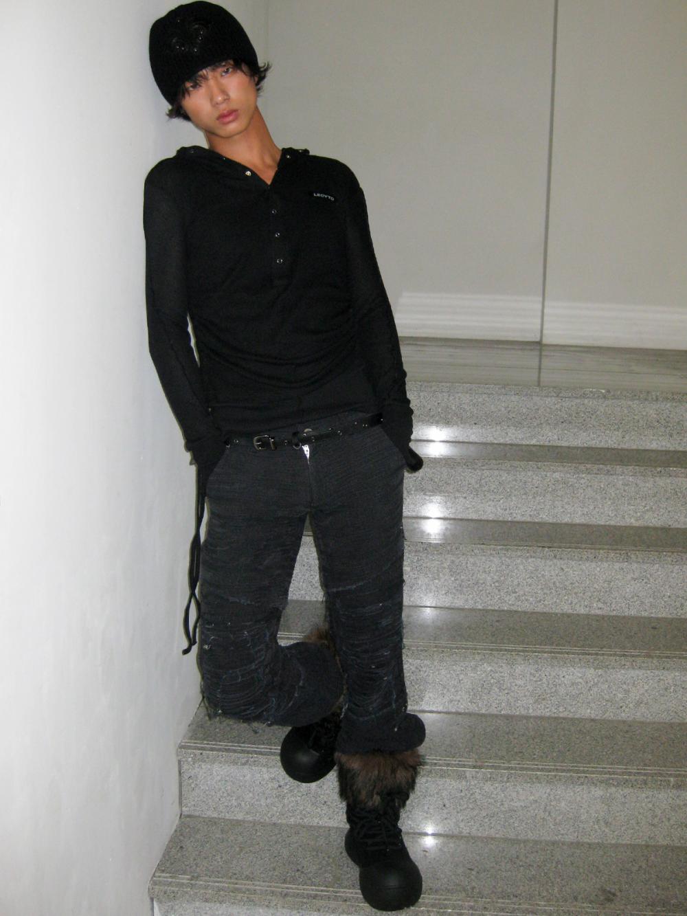 ストリング スリム フーデッド Tシャツ_[ブラック] | LECYTO | HANA(ハナ) #17