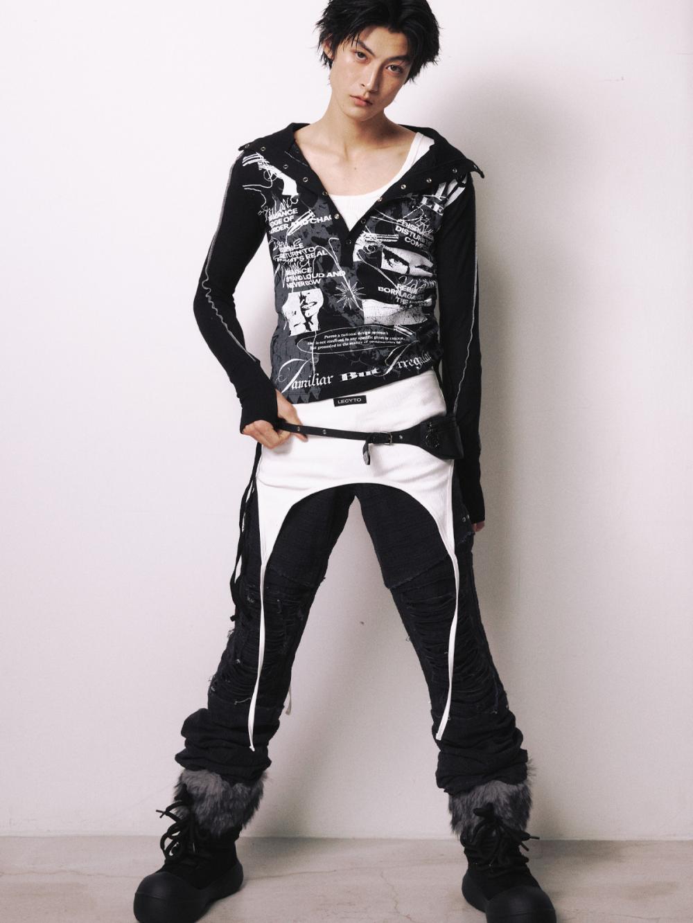 ライオット スクリプト ストリング フーデッド Tシャツ_[ブラック] | LECYTO | HANA(ハナ) #5