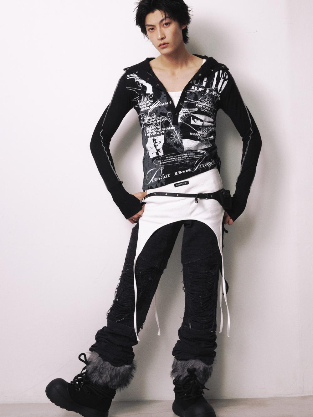 ライオット スクリプト ストリング フーデッド Tシャツ_[ブラック] | LECYTO | HANA(ハナ) #13