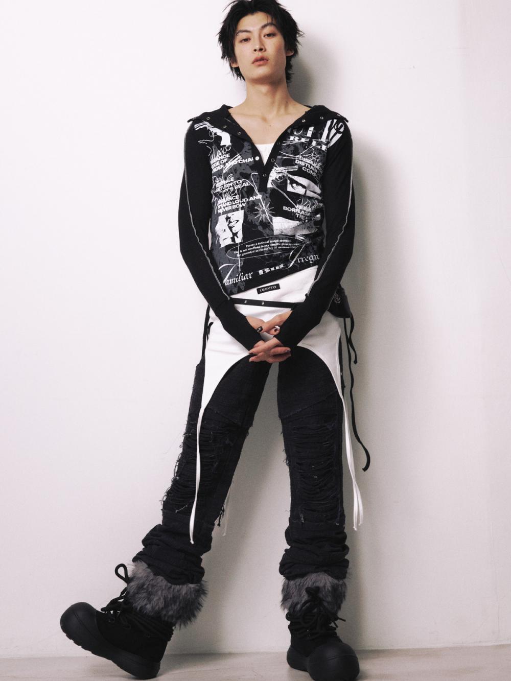 ライオット スクリプト ストリング フーデッド Tシャツ_[ブラック] | LECYTO | HANA(ハナ) #10