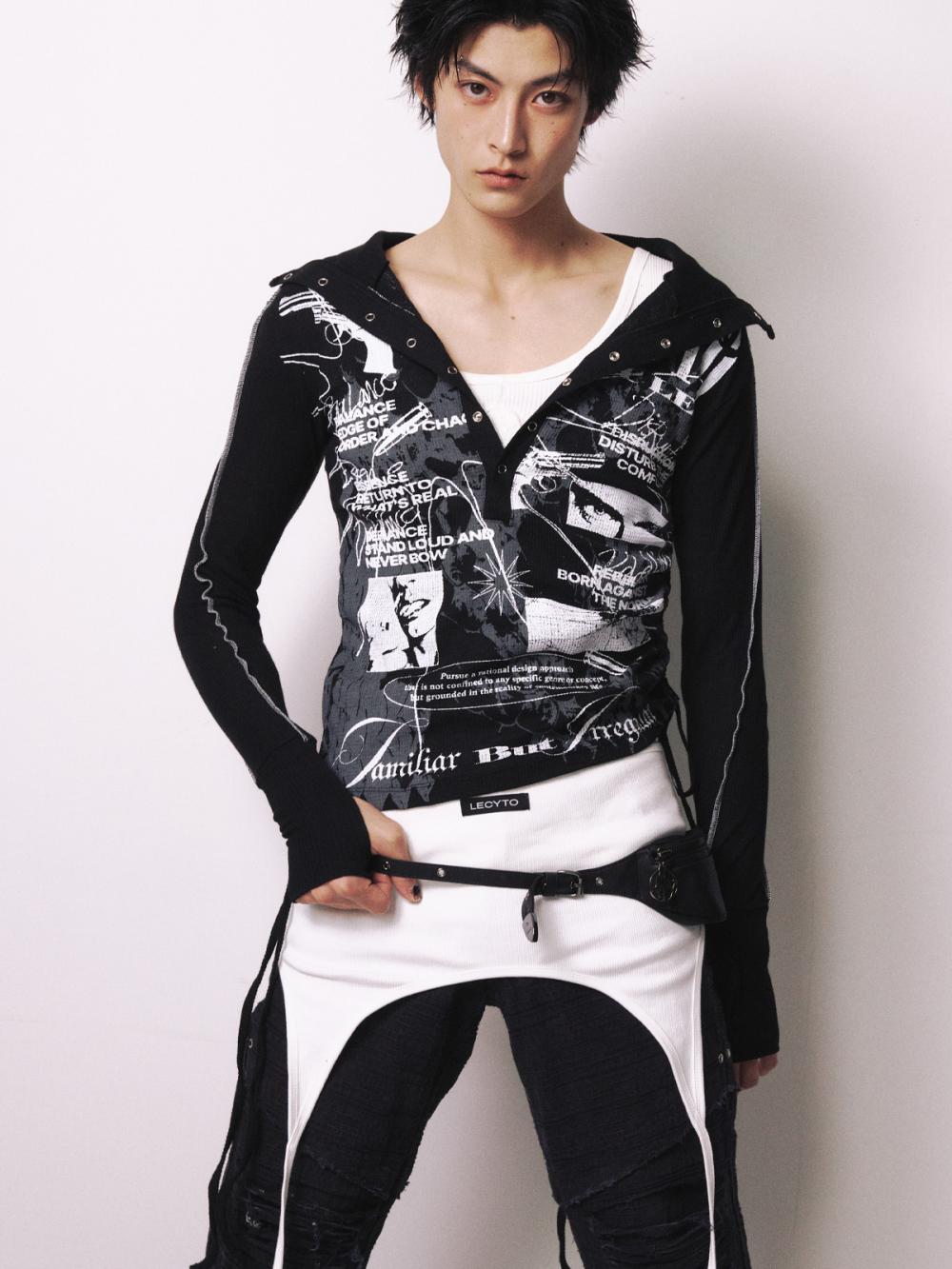 ライオット スクリプト ストリング フーデッド Tシャツ_[ブラック] | LECYTO | HANA(ハナ) #9