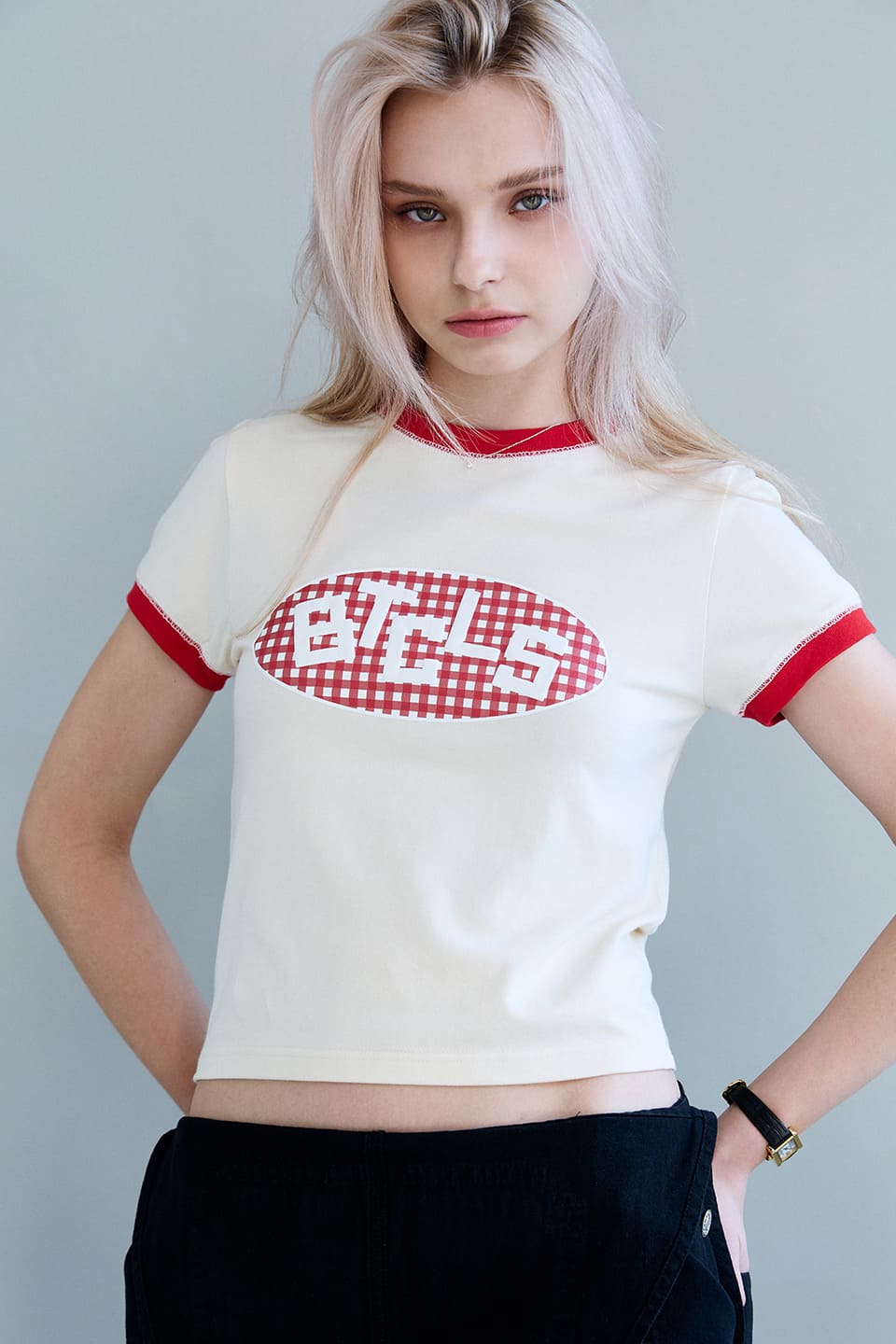 ハイジ チェック リンガー Tシャツ-クリーム | BITTERCELLS | HANA(ハナ) #2