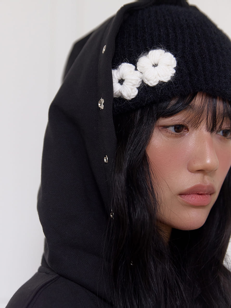 フラワーアイレットフーディー - ブラック | MEENDERI | HANA(ハナ) #5