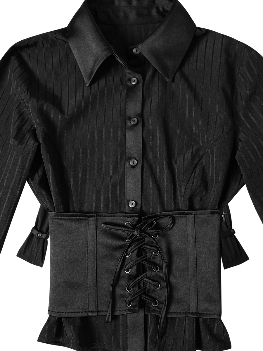 サテンミックスコルセットシャツ #ブラックストライプ | Darling You Are Bad | HANA(ハナ) #3