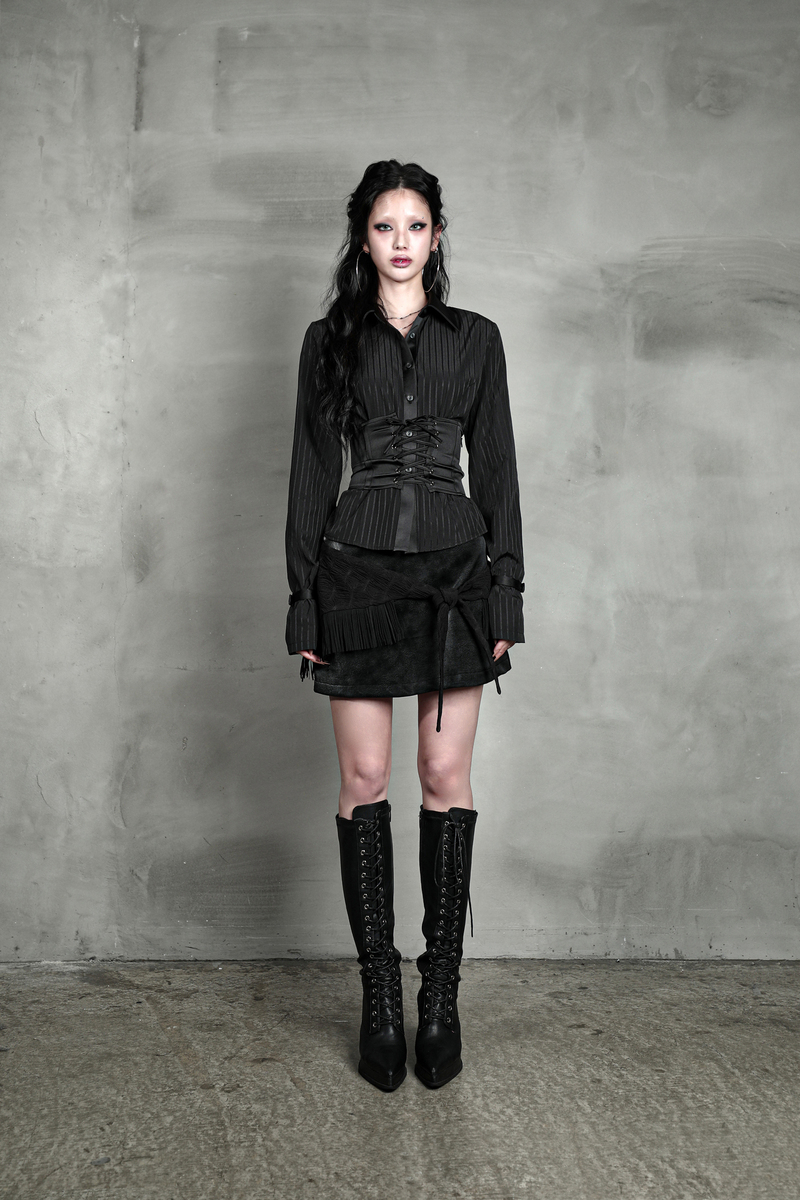 サテンミックスコルセットシャツ #ブラックストライプ | Darling You Are Bad | HANA(ハナ) #5