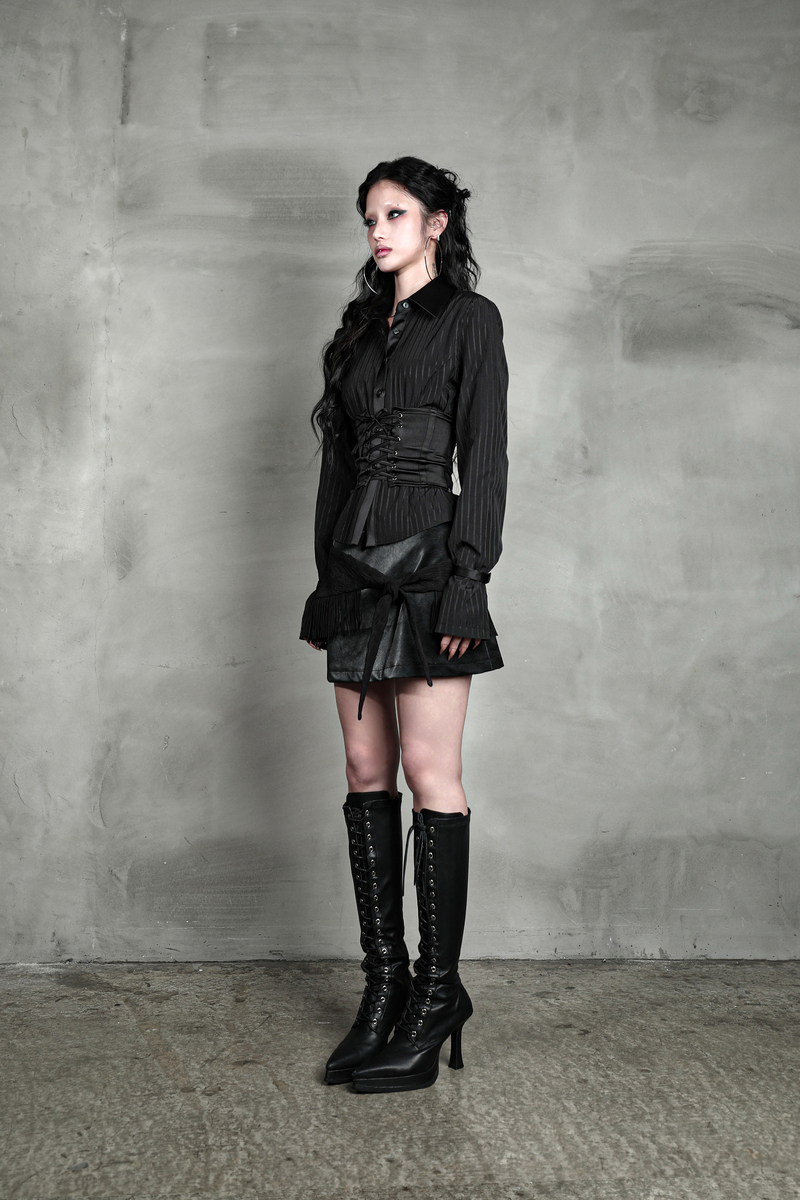 サテンミックスコルセットシャツ #ブラックストライプ | Darling You Are Bad | HANA(ハナ) #6