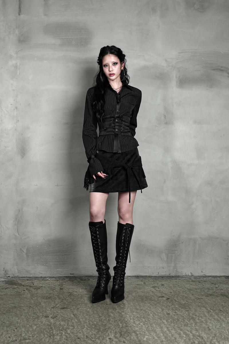 サテンミックスコルセットシャツ #ブラックストライプ | Darling You Are Bad | HANA(ハナ) #9