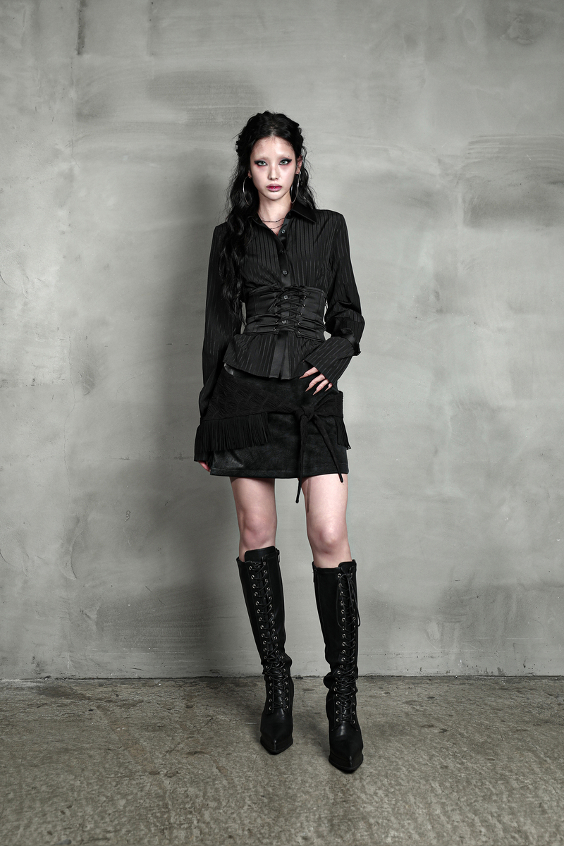 サテンミックスコルセットシャツ #ブラックストライプ | Darling You Are Bad | HANA(ハナ) #10