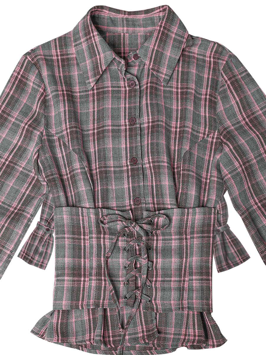 チェックコルセットシャツ #ピンクグレー | Darling You Are Bad | HANA(ハナ) #3