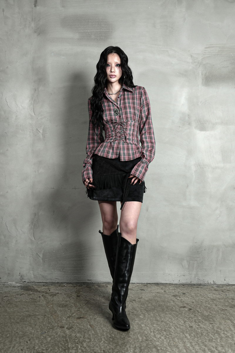 チェックコルセットシャツ #ピンクグレー | Darling You Are Bad | HANA(ハナ) #6