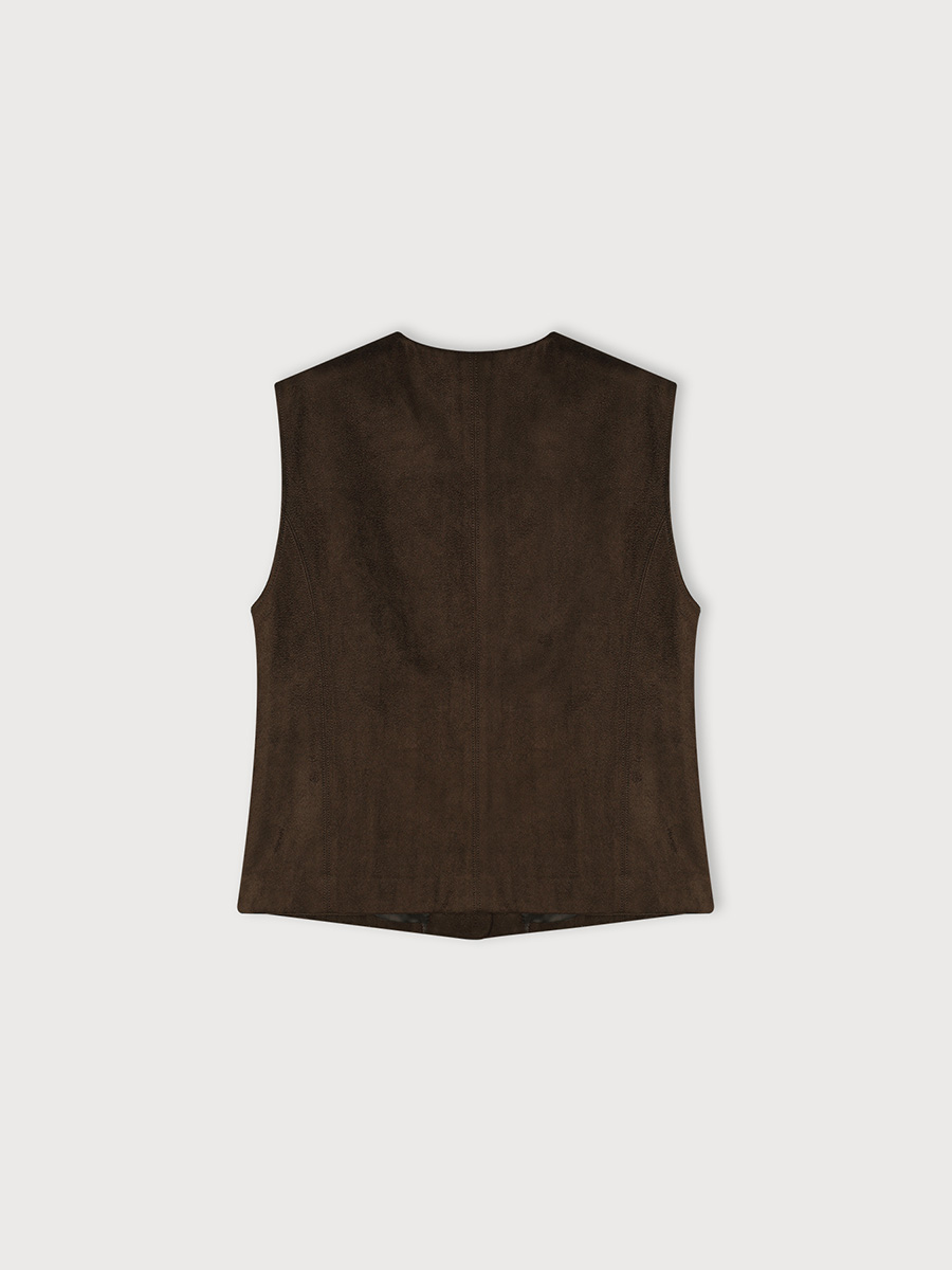 COTTON SUEDE VEST_DARK BROWN | ETHOS | HANA(ハナ) #2