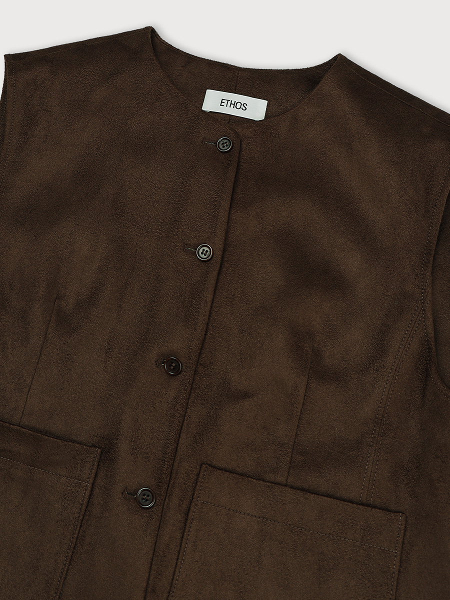 COTTON SUEDE VEST_DARK BROWN | ETHOS | HANA(ハナ) #6