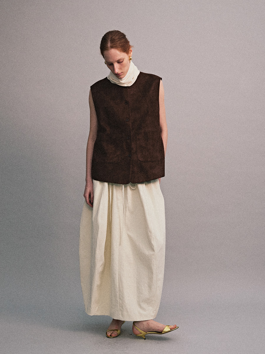 COTTON SUEDE VEST_DARK BROWN | ETHOS | HANA(ハナ) #3