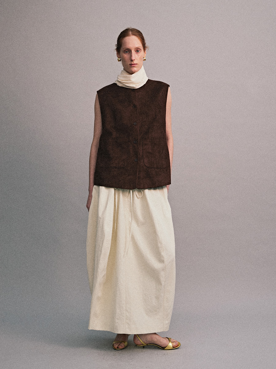 COTTON SUEDE VEST_DARK BROWN | ETHOS | HANA(ハナ) #4