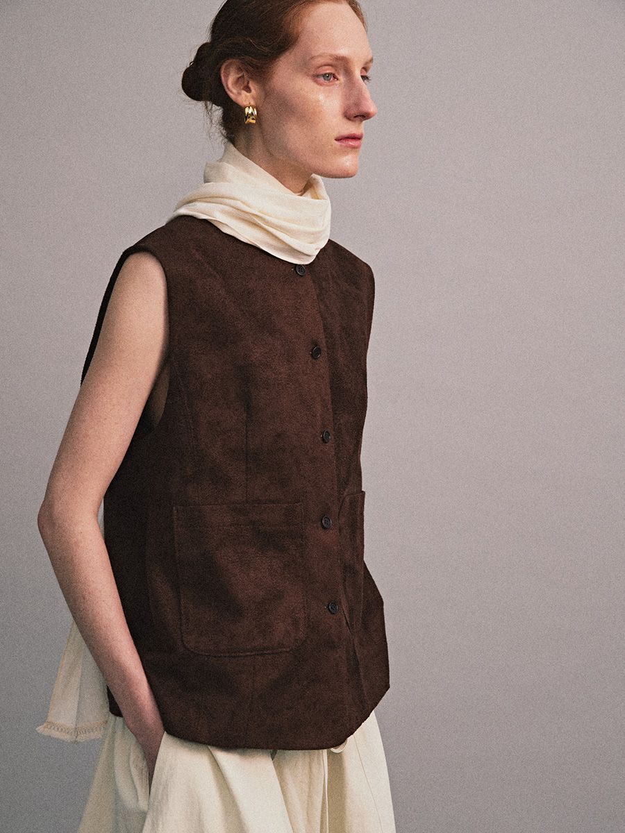 COTTON SUEDE VEST_DARK BROWN | ETHOS | HANA(ハナ) #5