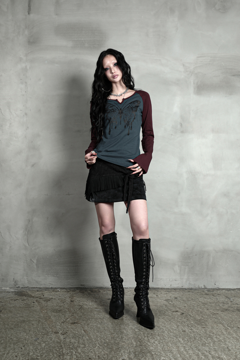 ローズバタフライラグランTシャツ #ワインブルー | Darling You Are Bad | HANA(ハナ) #5