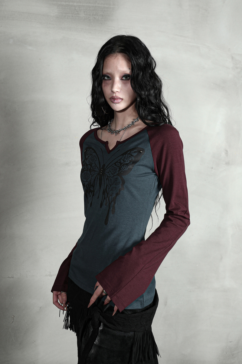 ローズバタフライラグランTシャツ #ワインブルー | Darling You Are Bad | HANA(ハナ) #6