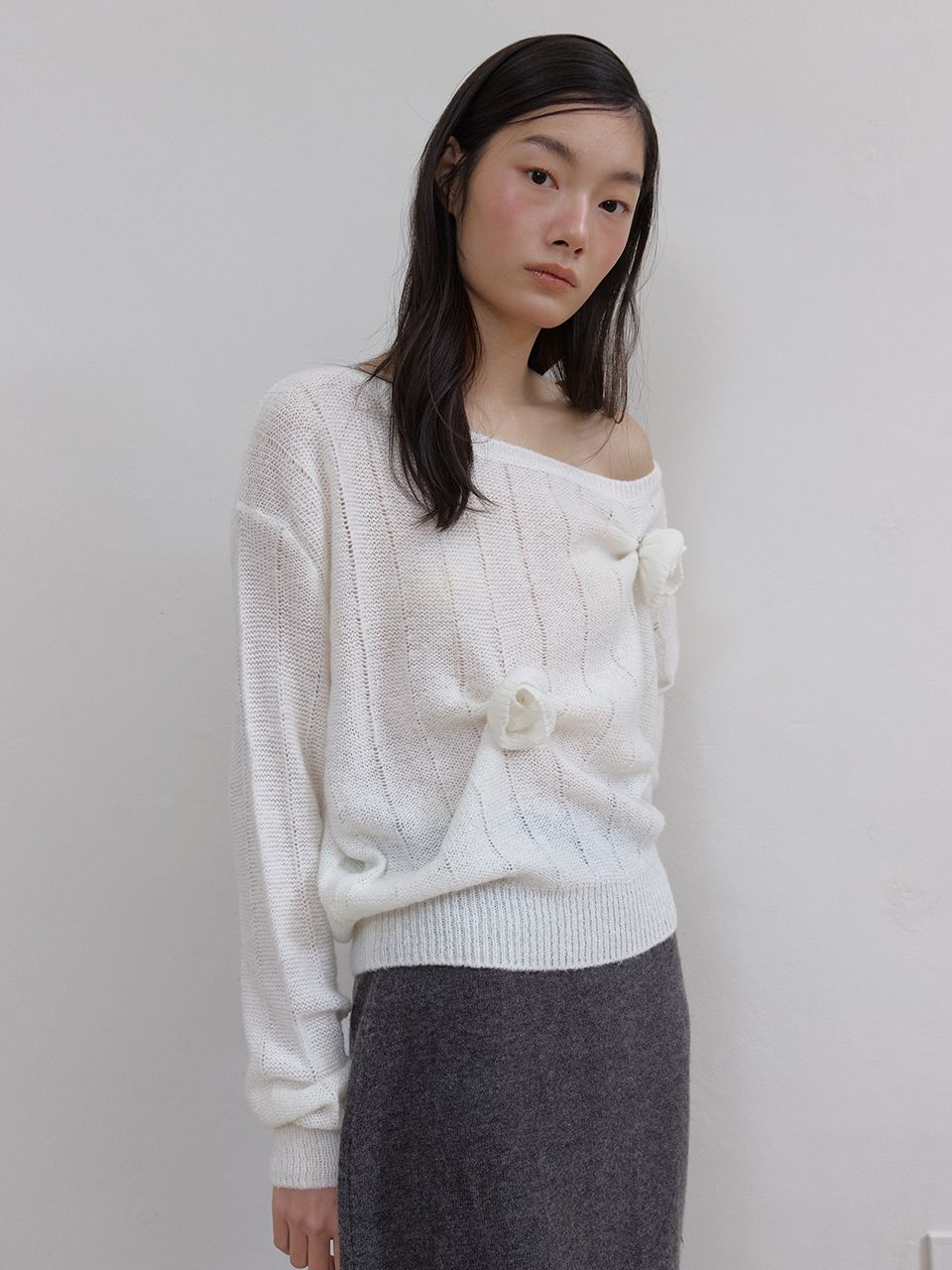 ローズブローチワンショルダーニット (アイボリー) | ASURA | HANA(ハナ) #6