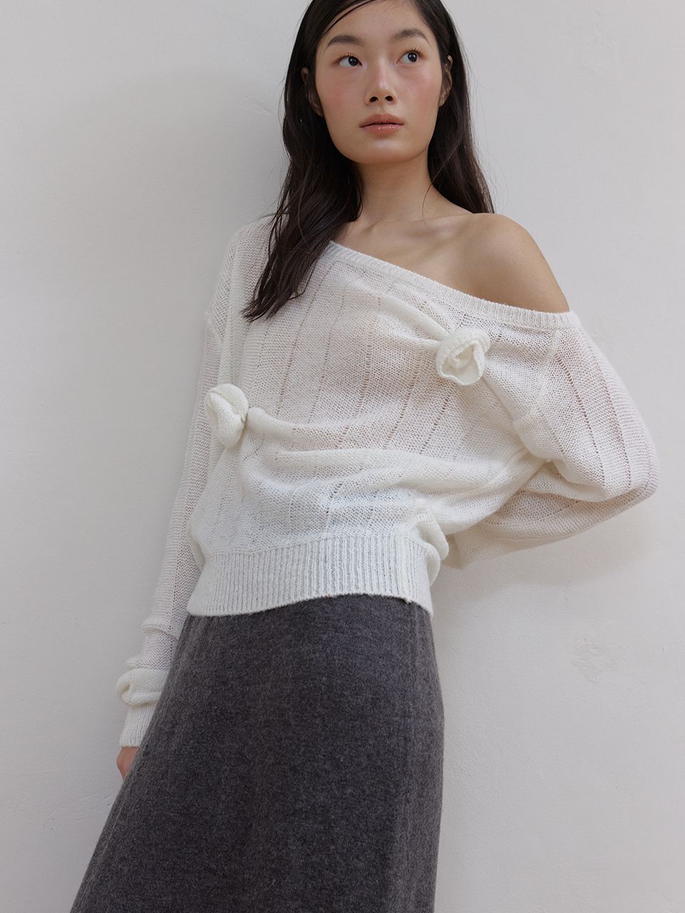 ローズブローチワンショルダーニット (アイボリー) | ASURA | HANA(ハナ) #8