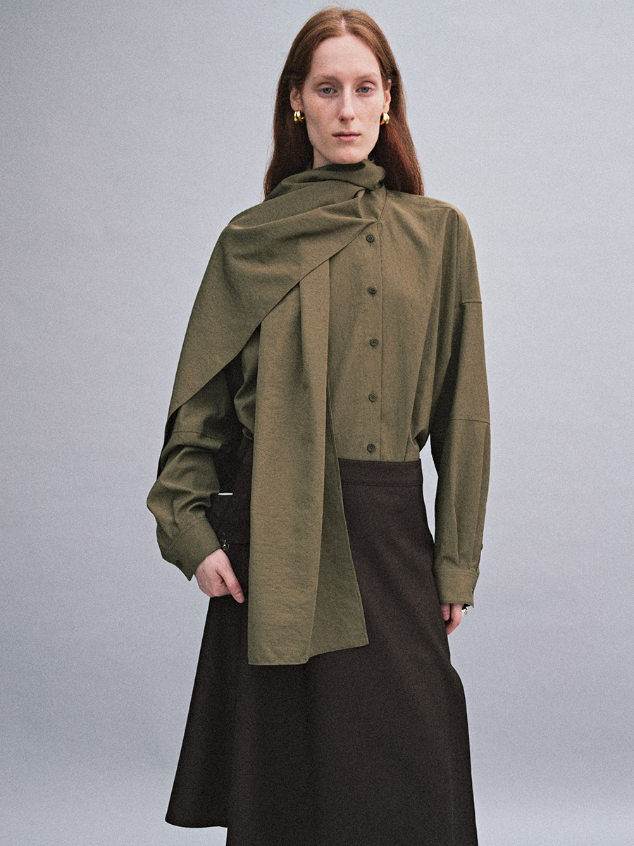 SCARF COLLAR BLOUSE_KHAKI | ETHOS | HANA(ハナ) #11