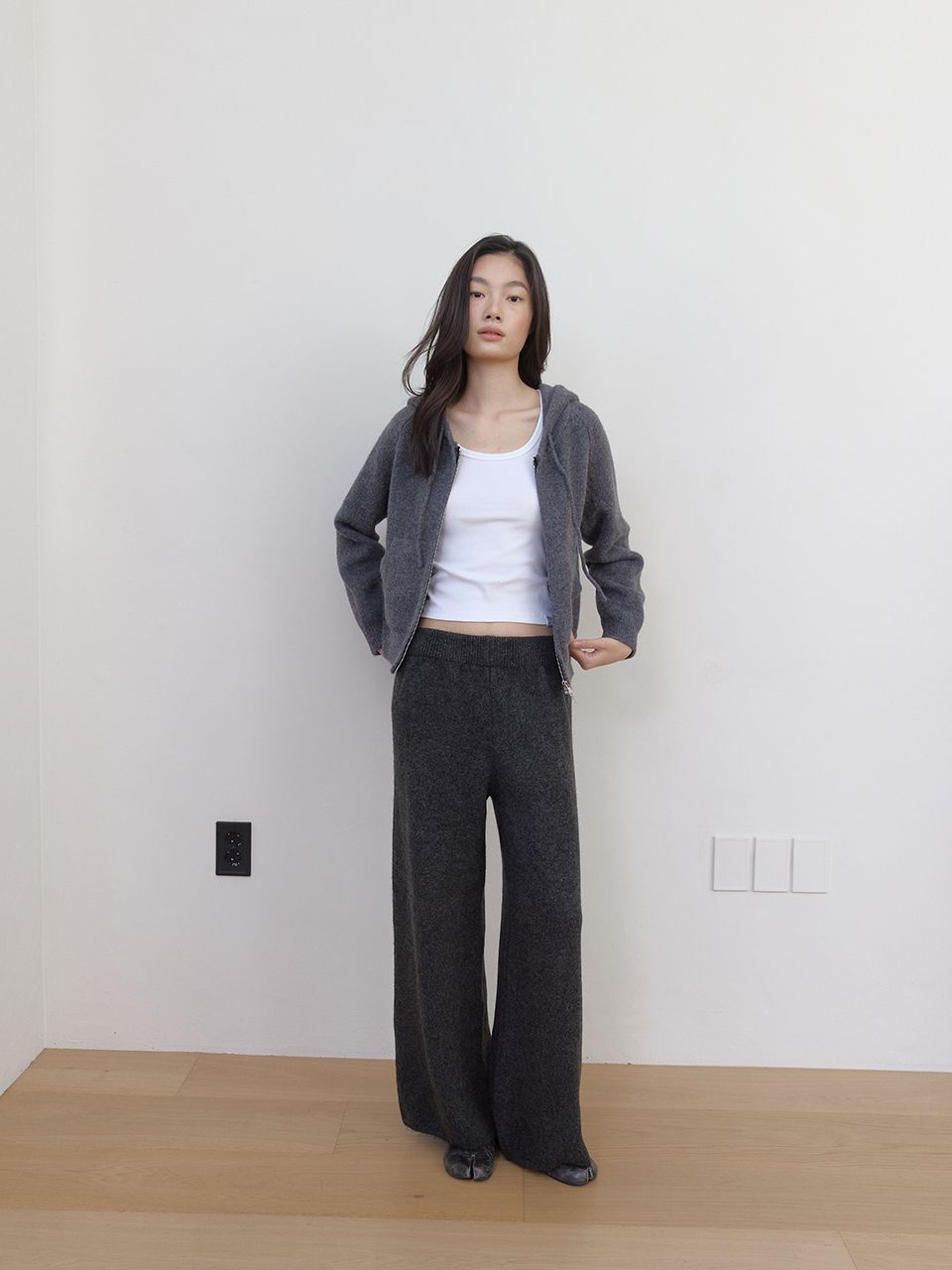 AS BASIC ニットワイドパンツ (ダークグレー) | ASURA | HANA(ハナ) #6