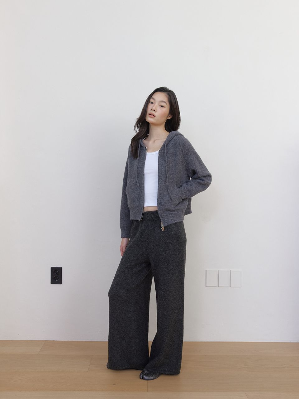 AS BASIC ニットワイドパンツ (ダークグレー) | ASURA | HANA(ハナ) #7