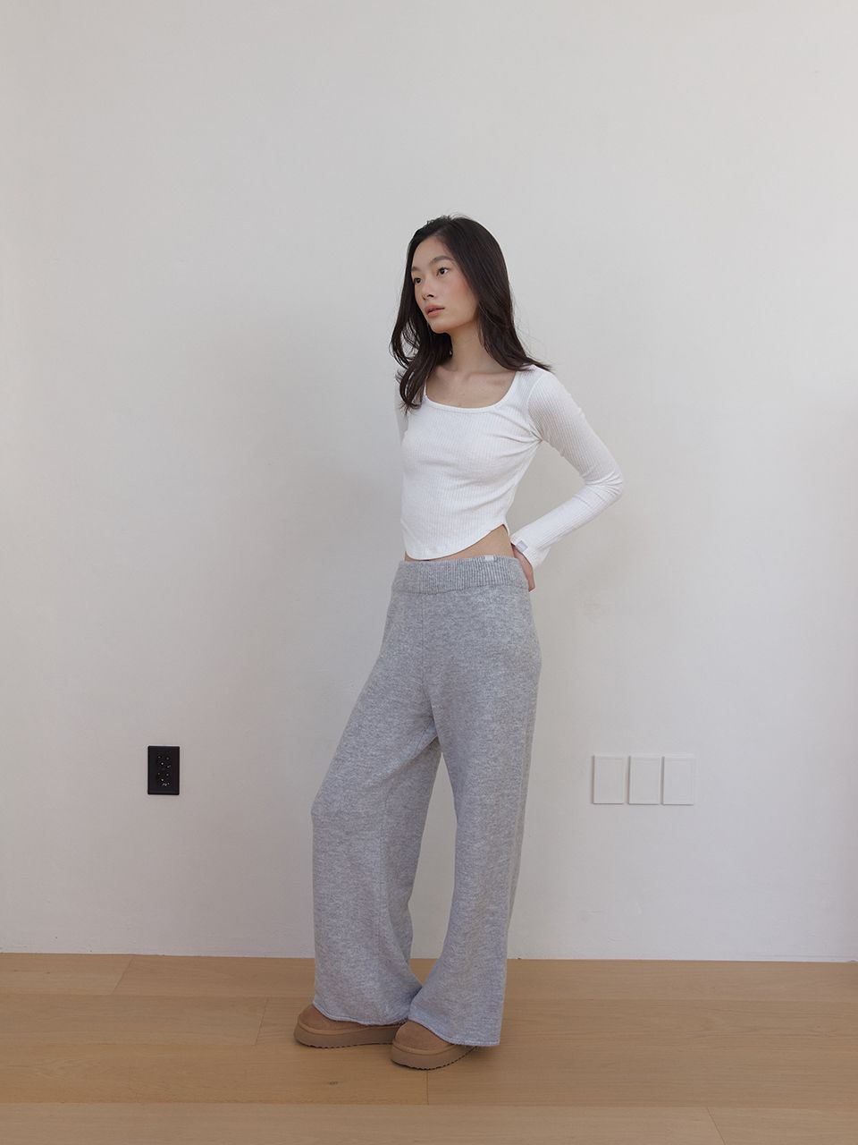 AS BASIC ニットワイドパンツ (グレー) | ASURA | HANA(ハナ) #4