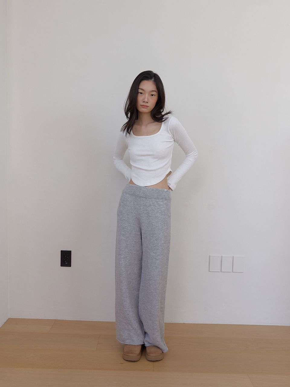 AS BASIC ニットワイドパンツ (グレー) | ASURA | HANA(ハナ) #6