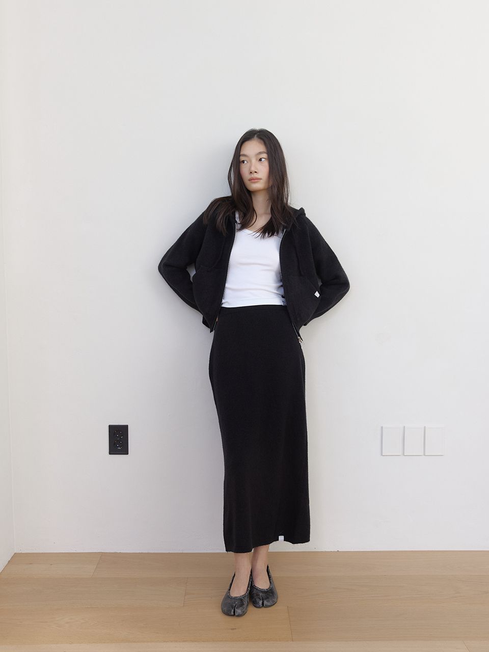 AS BASIC ニットフードジップアップ (ブラック) | ASURA | HANA(ハナ) #2