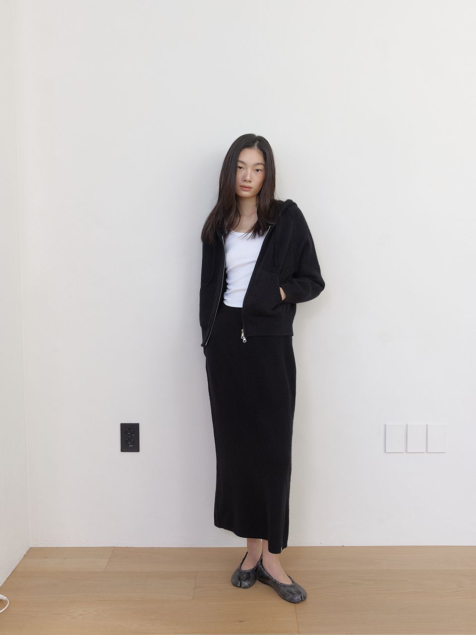 AS BASIC ニットフードジップアップ (ブラック) | ASURA | HANA(ハナ) #4