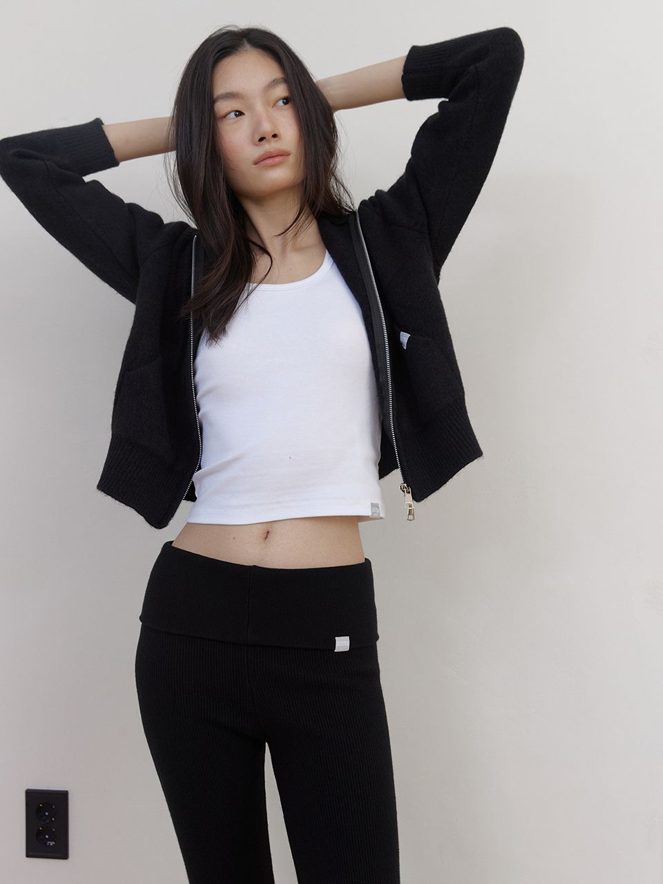 AS BASIC ニットフードジップアップ (ブラック) | ASURA | HANA(ハナ) #5