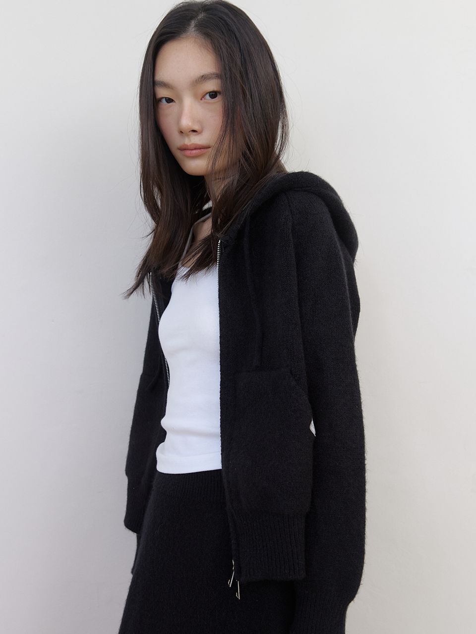 AS BASIC ニットフードジップアップ (ブラック) | ASURA | HANA(ハナ) #6