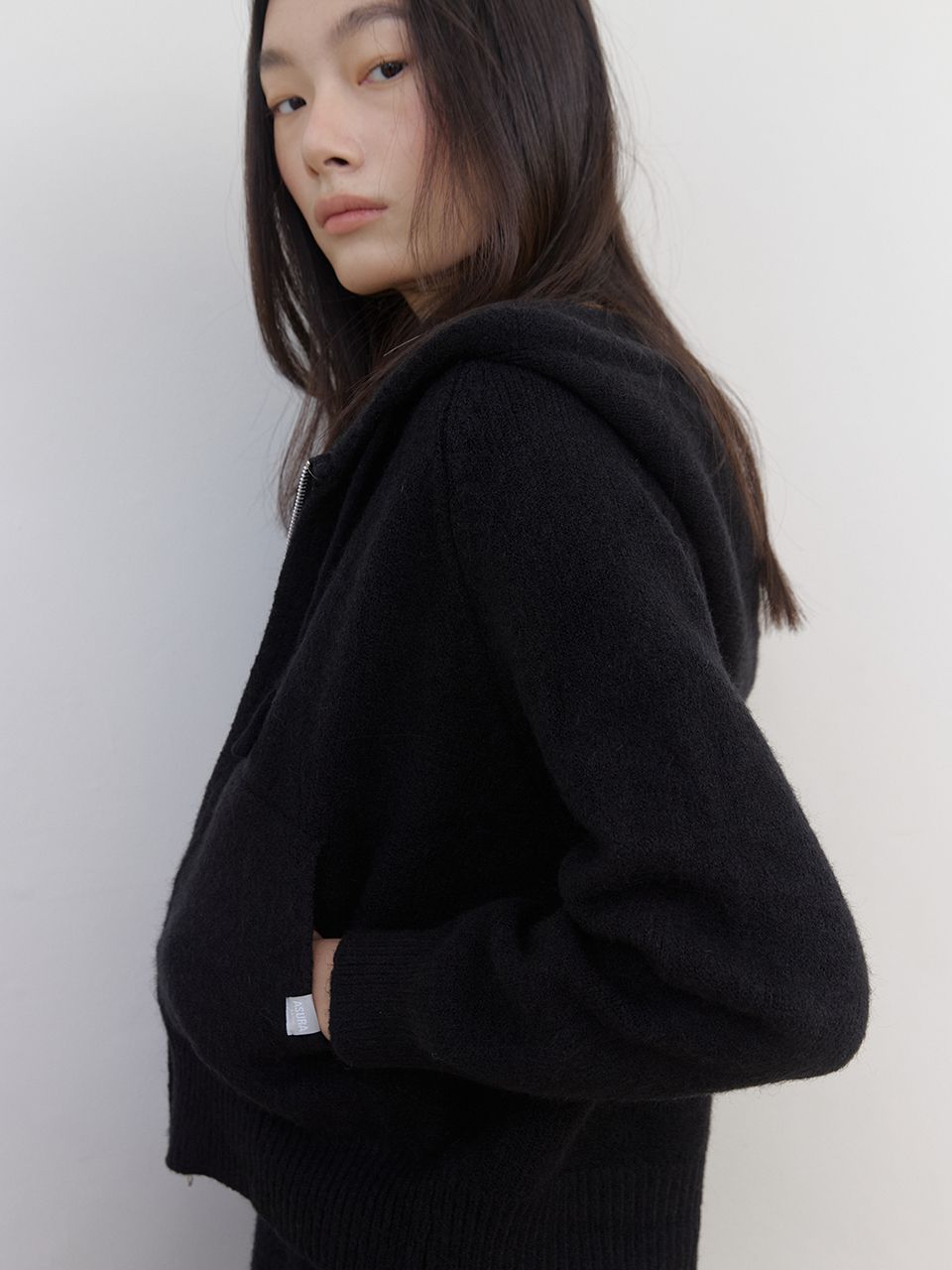 AS BASIC ニットフードジップアップ (ブラック) | ASURA | HANA(ハナ) #8