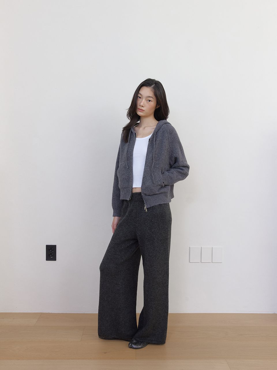 AS BASIC ニットフードジップアップ (ダークグレー) | ASURA | HANA(ハナ) #4