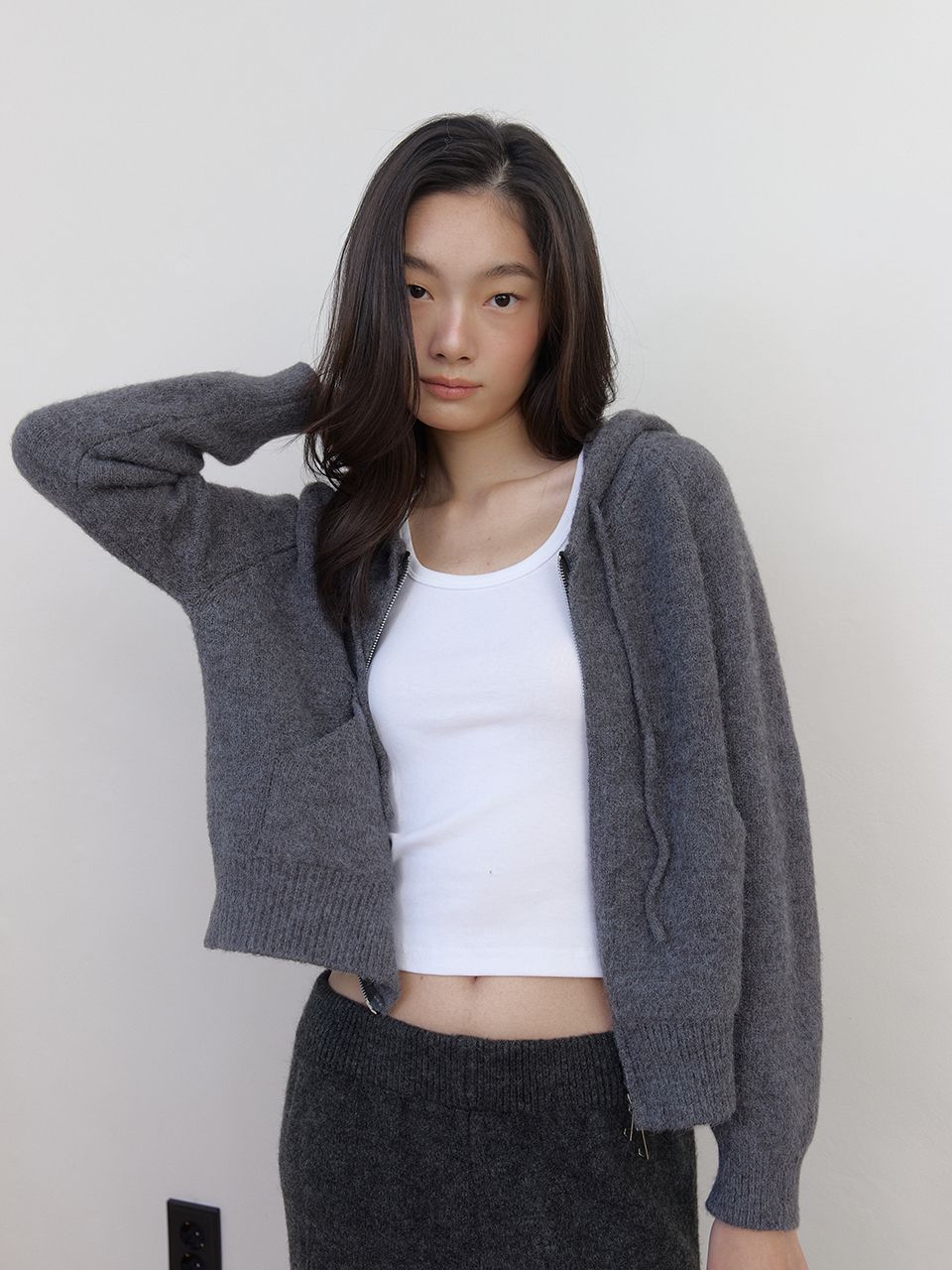 AS BASIC ニットフードジップアップ (ダークグレー) | ASURA | HANA(ハナ) #5