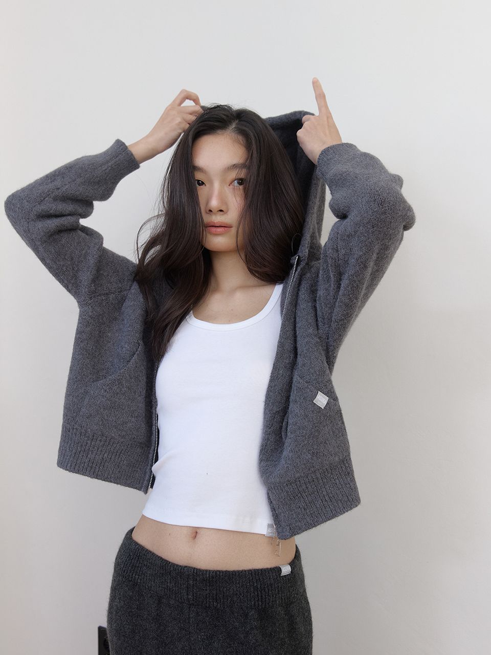 AS BASIC ニットフードジップアップ (ダークグレー) | ASURA | HANA(ハナ) #6