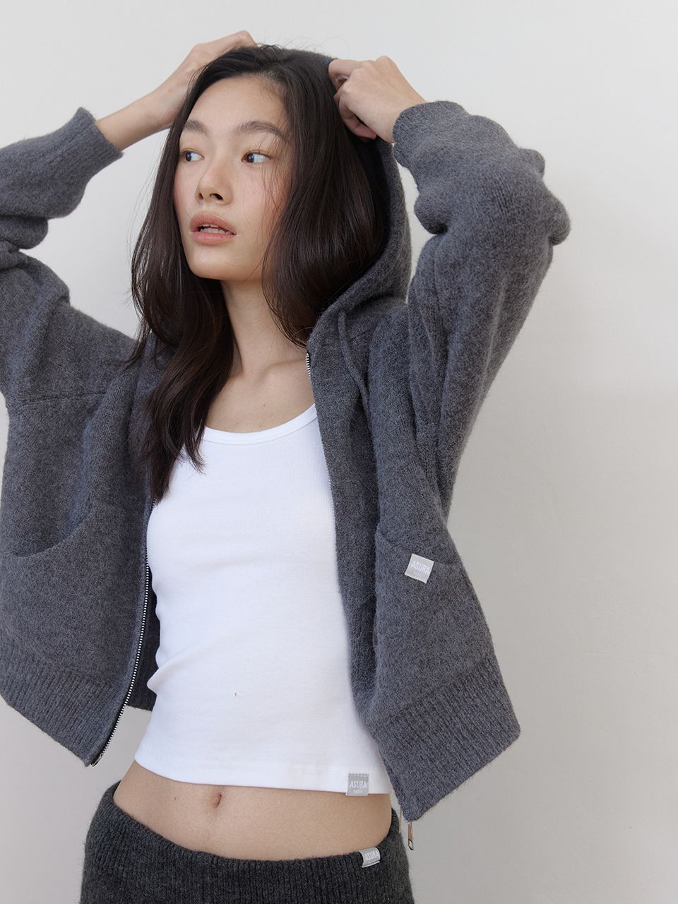 AS BASIC ニットフードジップアップ (ダークグレー) | ASURA | HANA(ハナ) #7