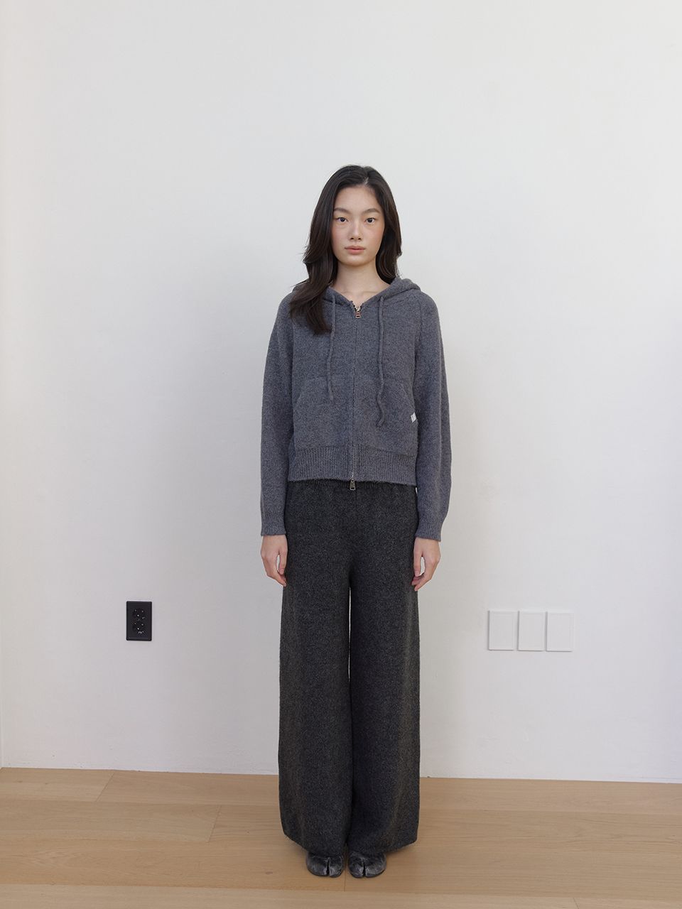AS BASIC ニットフードジップアップ (ダークグレー) | ASURA | HANA(ハナ) #9
