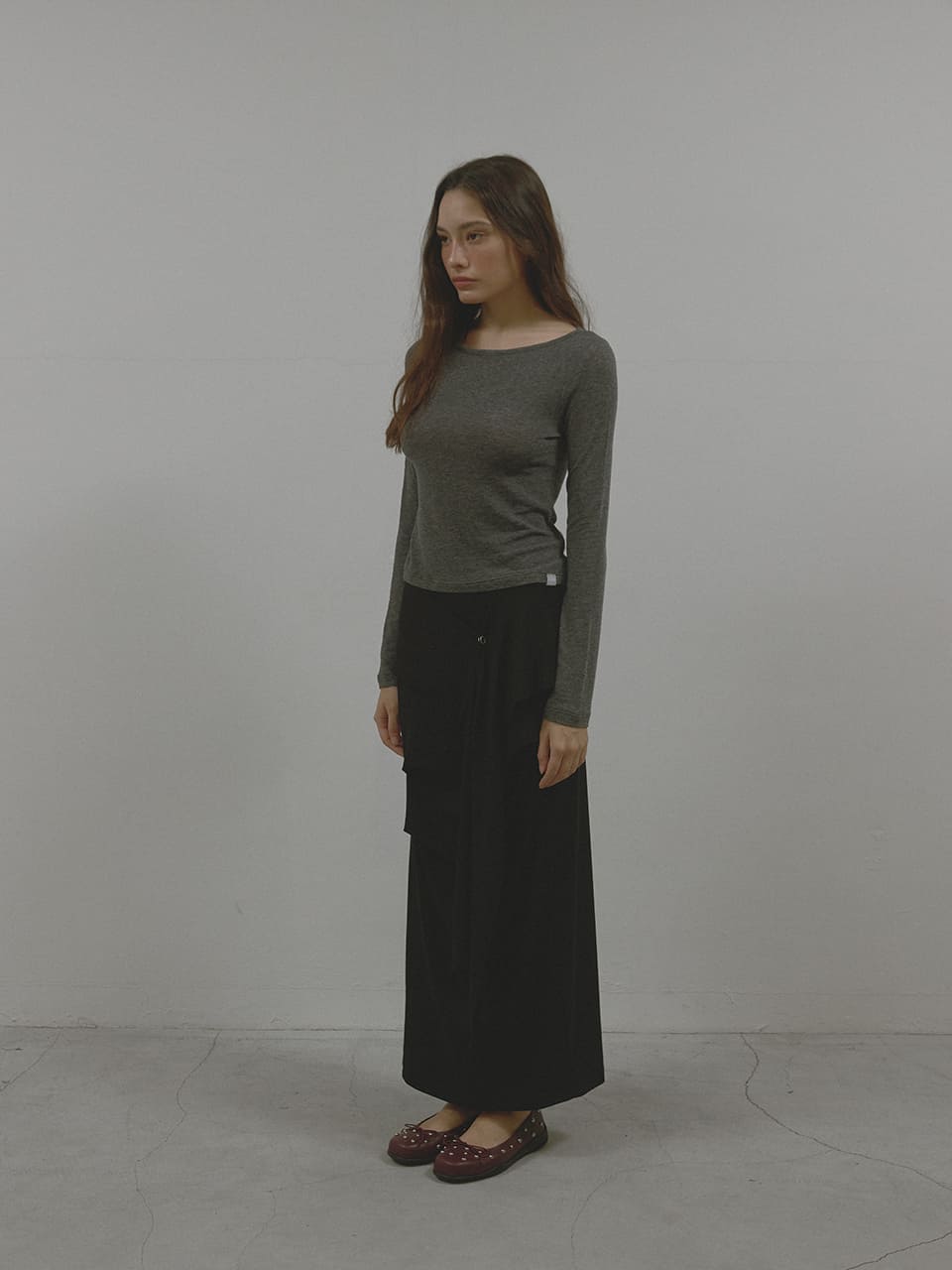 AS BASIC ボートネックTシャツ (チャコール) | ASURA | HANA(ハナ) #3