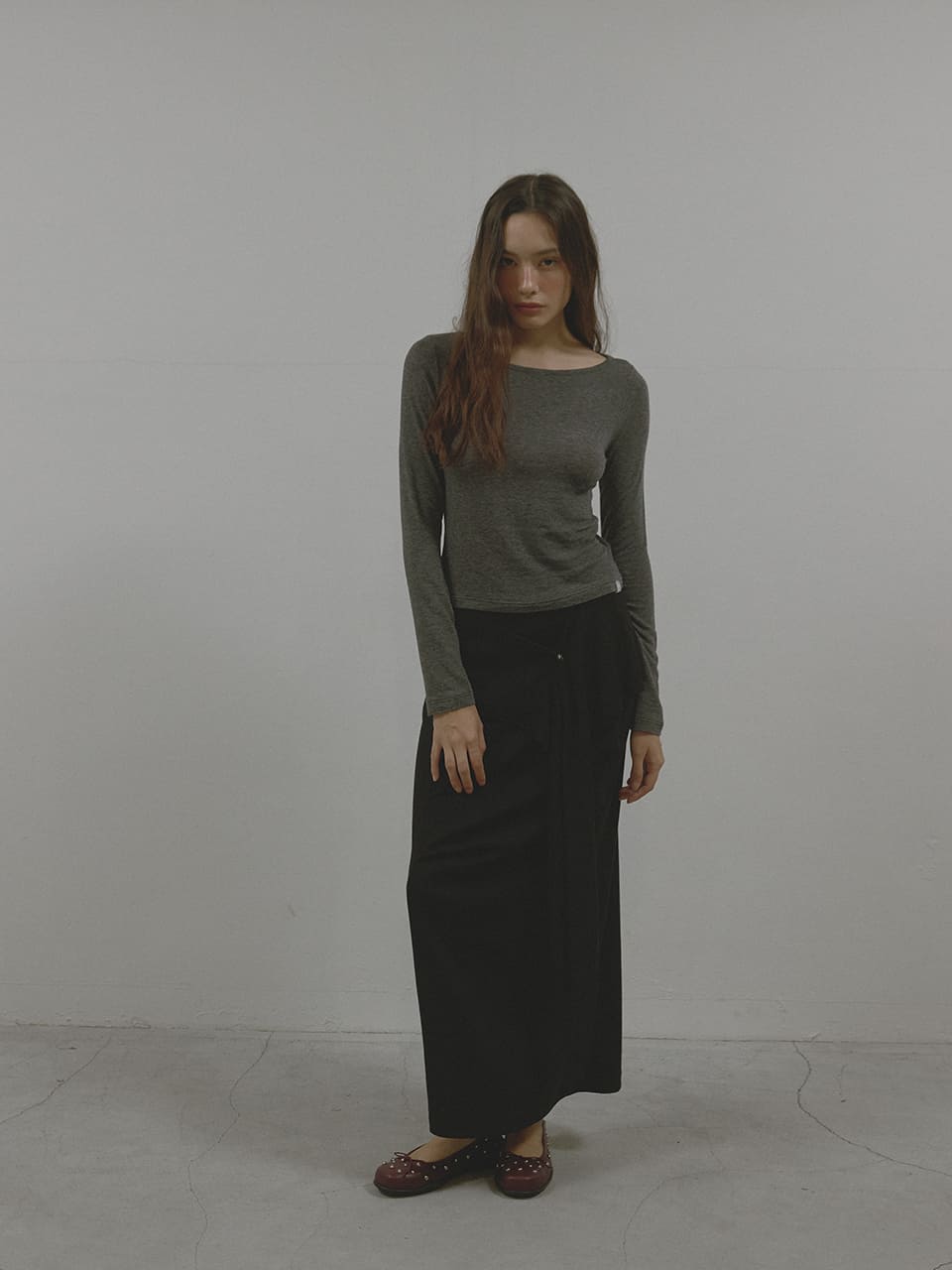 AS BASIC ボートネックTシャツ (チャコール) | ASURA | HANA(ハナ) #5