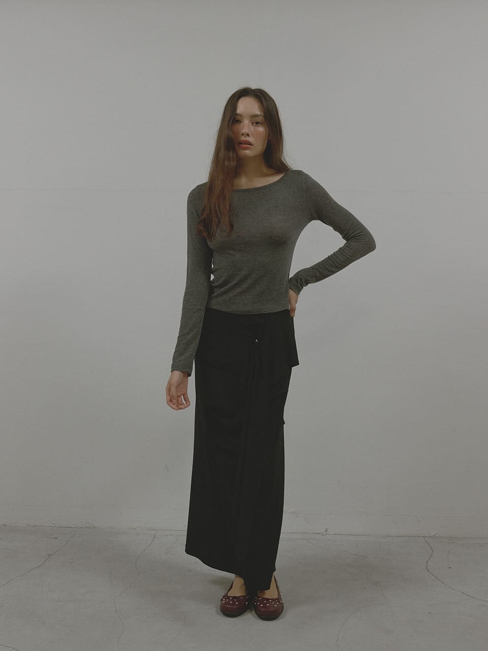 AS BASIC ボートネックTシャツ (チャコール) | ASURA | HANA(ハナ) #6