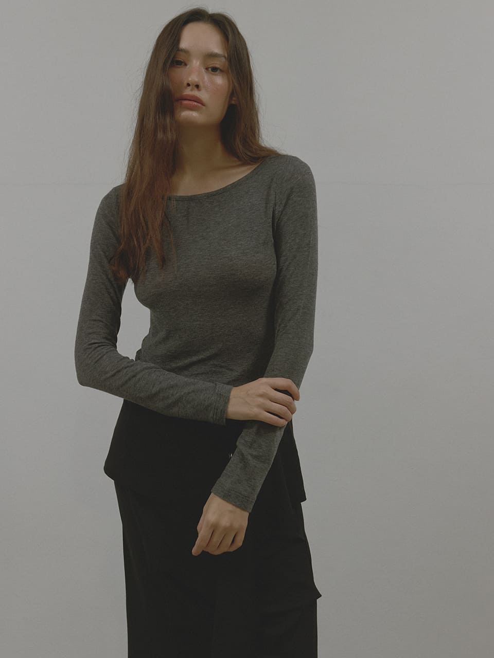 AS BASIC ボートネックTシャツ (チャコール) | ASURA | HANA(ハナ) #7