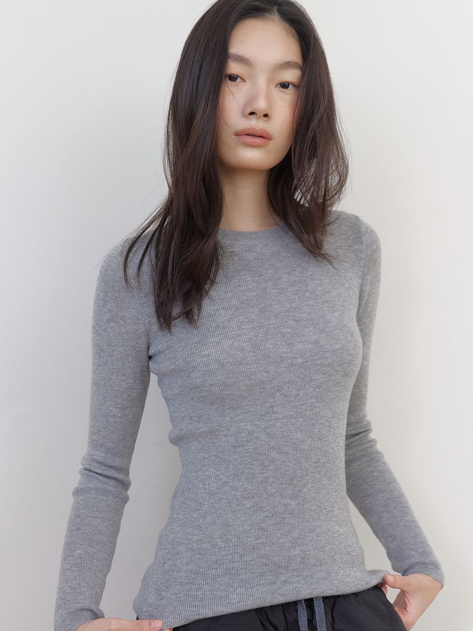 AS BASIC ウールラウンドニット (グレー) | ASURA | HANA(ハナ) #5