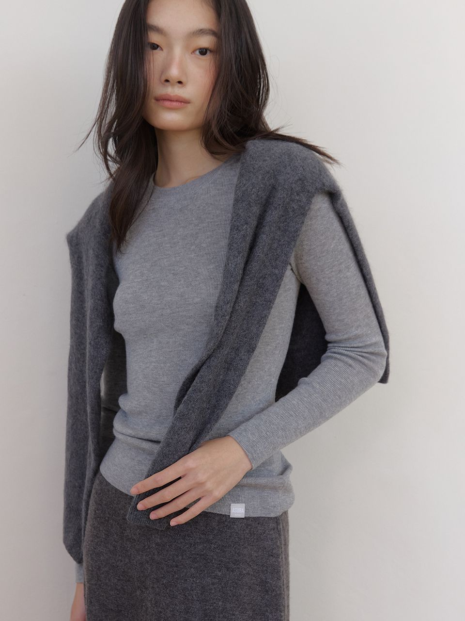 AS BASIC ウールラウンドニット (グレー) | ASURA | HANA(ハナ) #8
