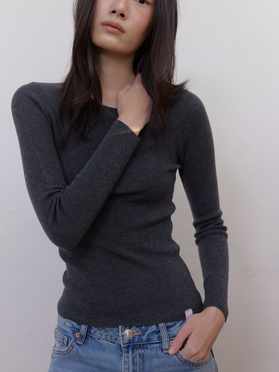 AS BASIC ウールラウンドニット (ダークグレー) | ASURA | HANA(ハナ) #9