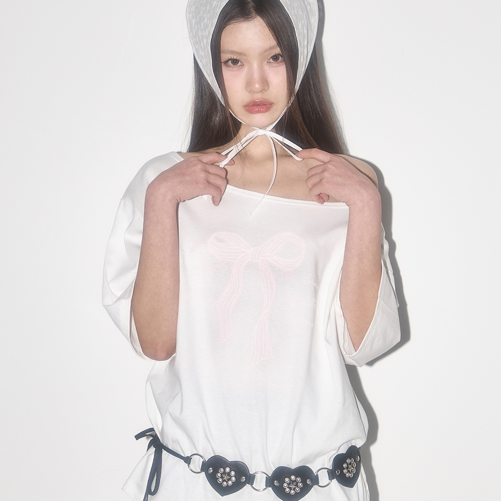 リボンシャーリング オフショルダーTシャツ（ホワイト） | ILLIGO | HANA(ハナ) #3