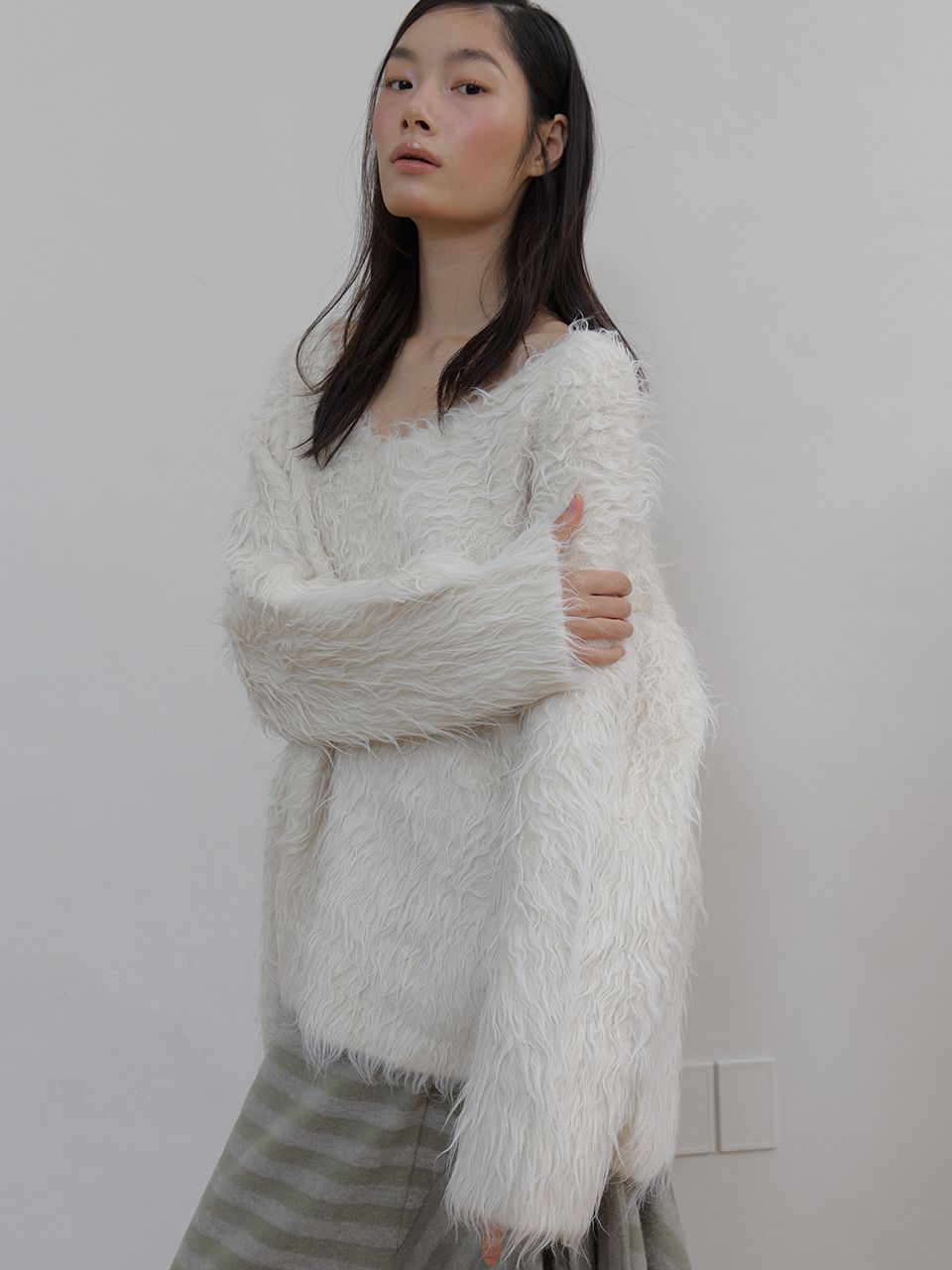 ウールヘアリーブラシVセーター (アイボリー) | ASURA | HANA(ハナ) #5