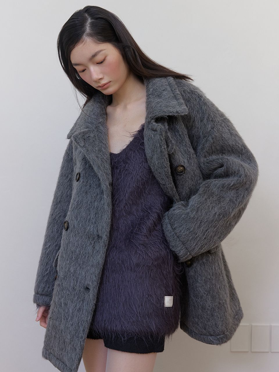 ウールヘアリーブラシVセーター (チャコール) | ASURA | HANA(ハナ) #12