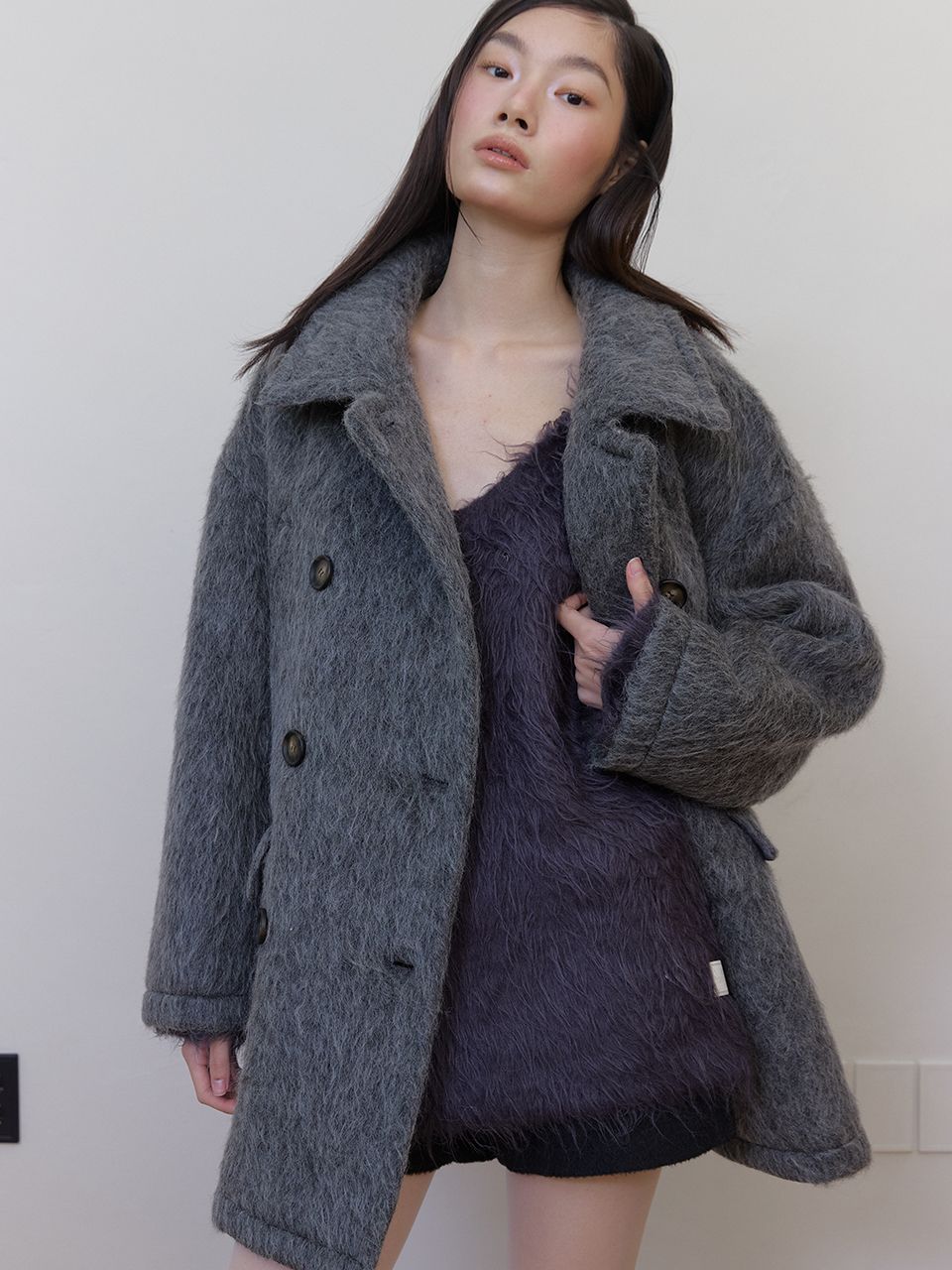 ウールヘアリーブラシVセーター (チャコール) | ASURA | HANA(ハナ) #11